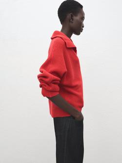 Mango Manzana Polo Neck Ribbed Jumper, Red - view 2, Red