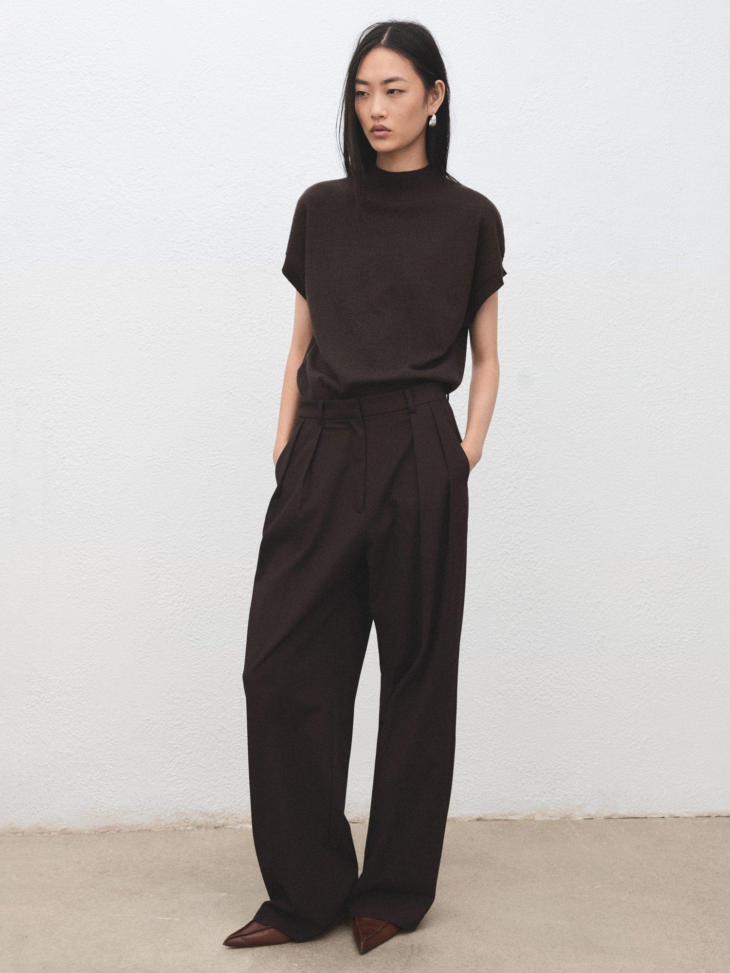 Product image 1 of 8, which shows Mango Monaco Cap Sleeve Jumper, Dark Brown, L