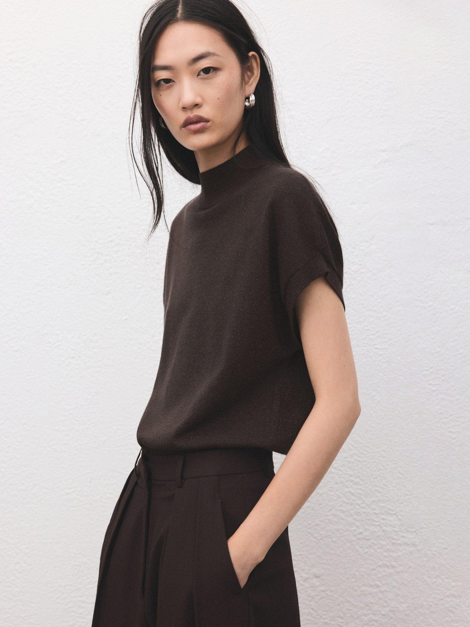 Product image 2 of 8, which shows Mango Monaco Cap Sleeve Jumper, Dark Brown, L