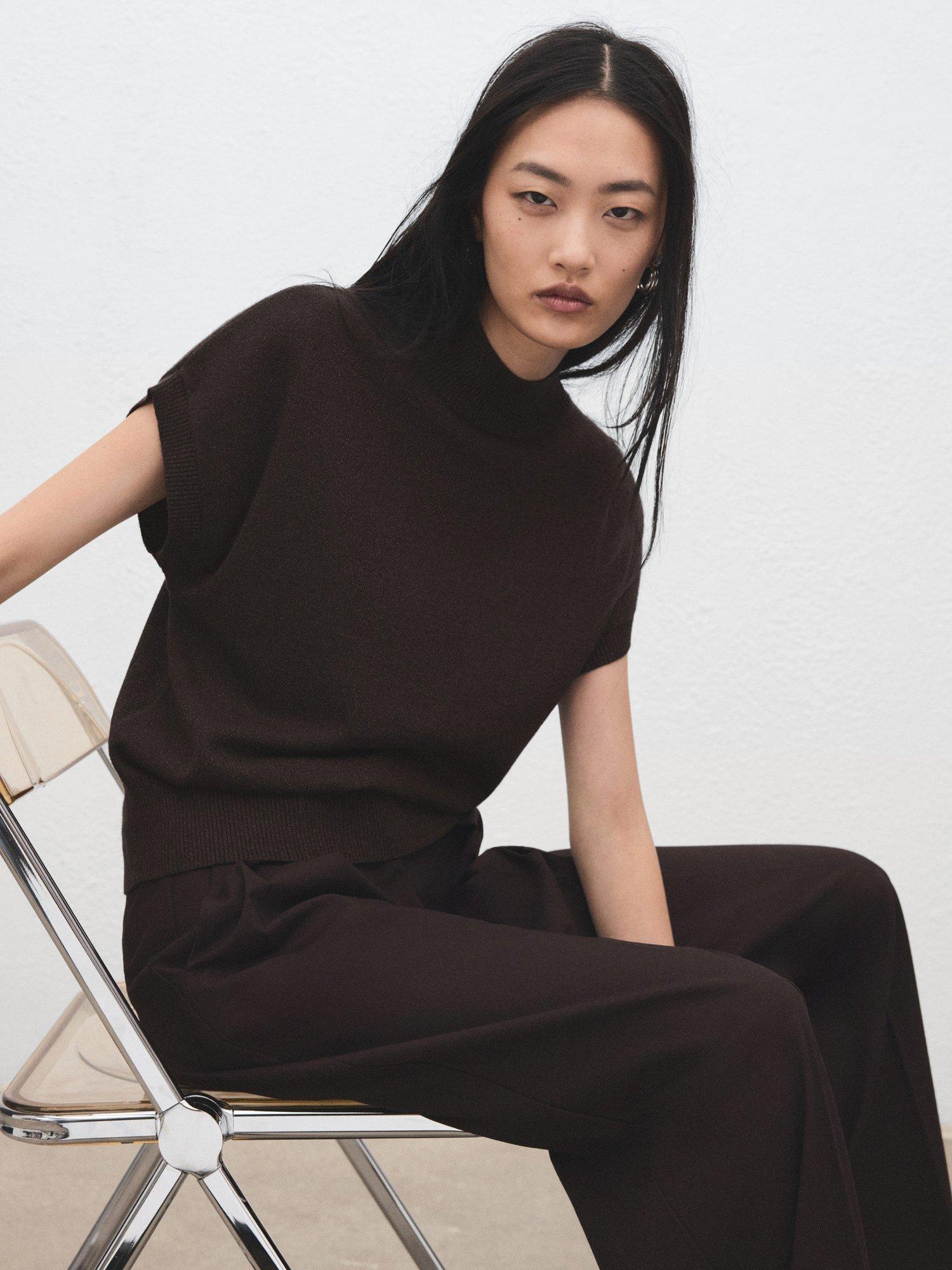 Product image 7 of 8, which shows Mango Monaco Cap Sleeve Jumper, Dark Brown, L