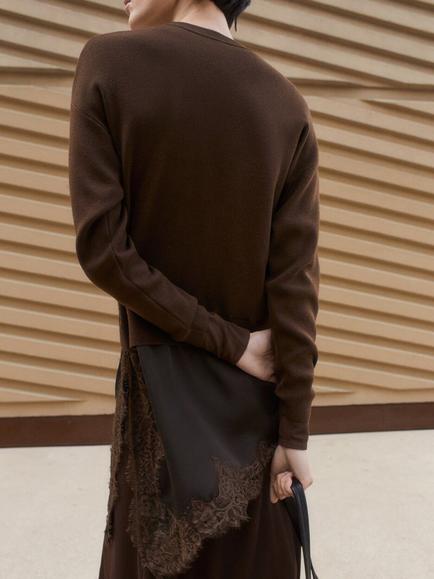 Mango Asymmetric Hem Jumper, Dark Brown - view 2, Dark Brown
