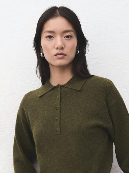 Mango Nepo Polo Neck Jumper, Khaki - view 2, Khaki