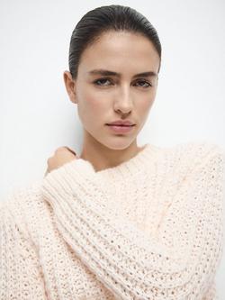 Mango Totto Open Knit Jumper, Light Beige - view 2, Light Beige