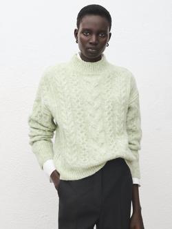 Mango Treneta Braided Cable Knit Jumper, Aqua, Aqua