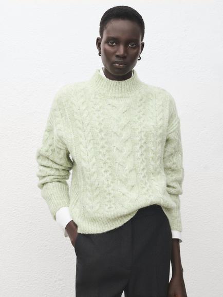 Mango Treneta Braided Cable Knit Jumper, Aqua, Aqua