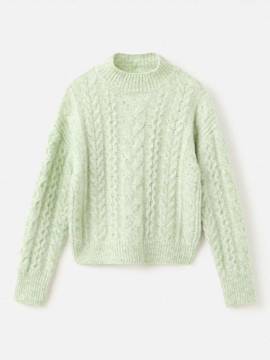 Product image 3 of 7, which shows Mango Treneta Braided Cable Knit Jumper, Aqua, L