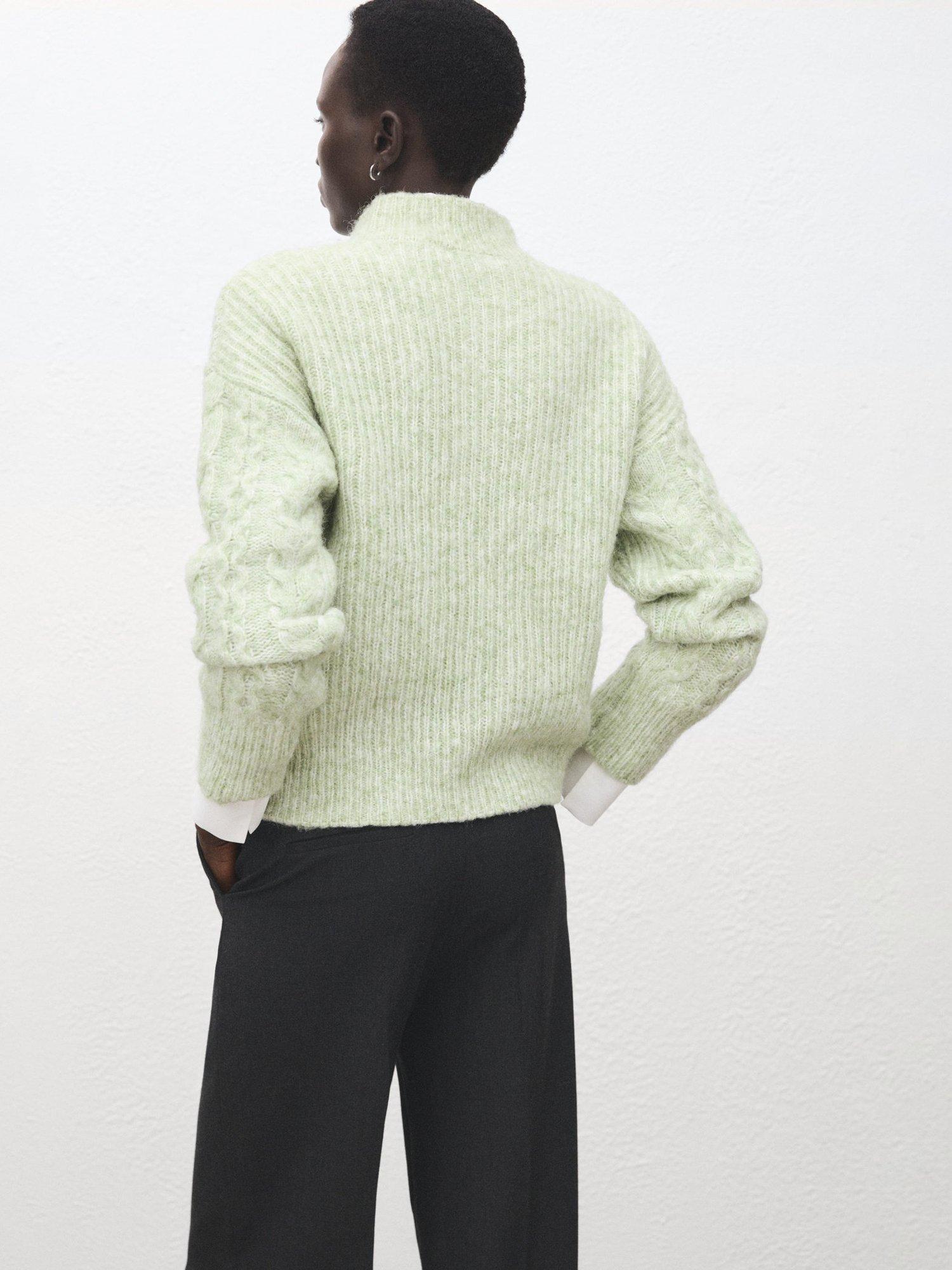 Product image 4 of 7, which shows Mango Treneta Braided Cable Knit Jumper, Aqua, L