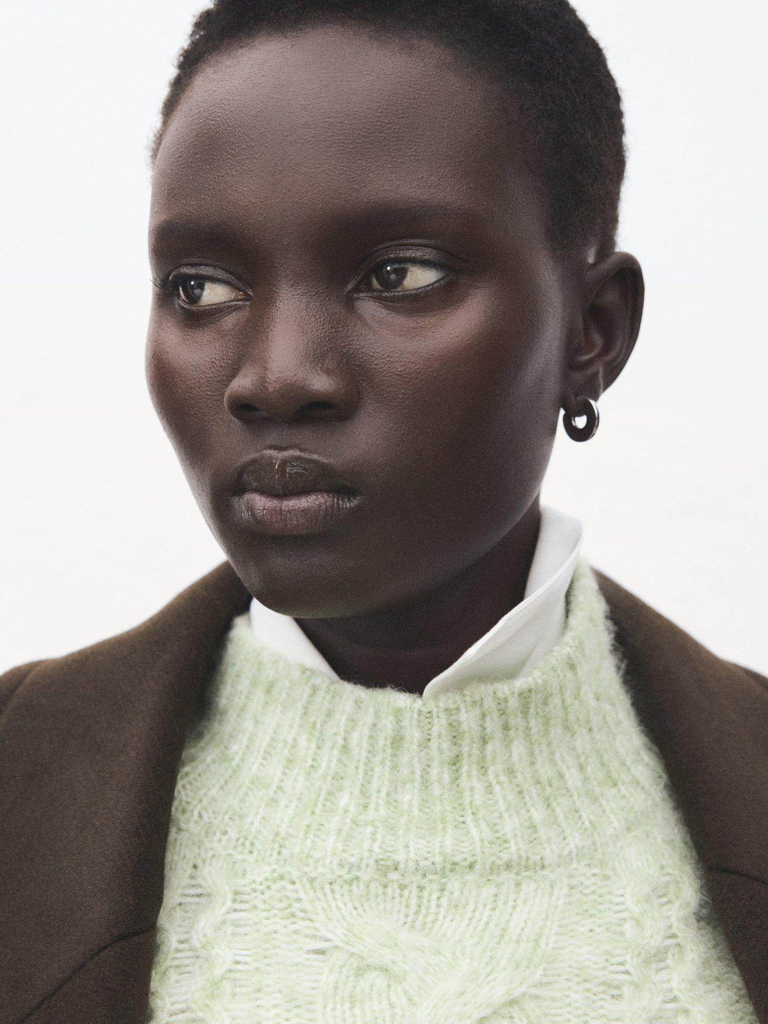 Product image 6 of 7, which shows Mango Treneta Braided Cable Knit Jumper, Aqua, L