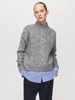Mango Treneta Braided Cable Knit Jumper, Medium Grey, Medium Grey
