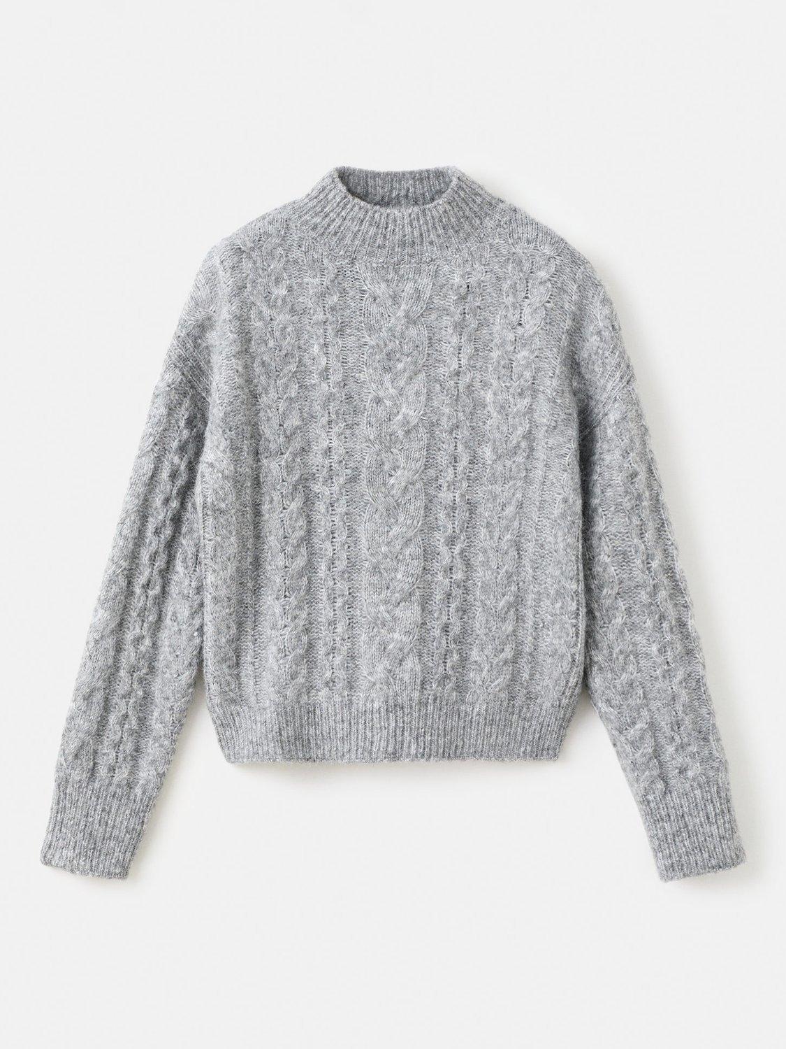 Product image 3 of 7, which shows Mango Treneta Braided Cable Knit Jumper, Medium Grey, L