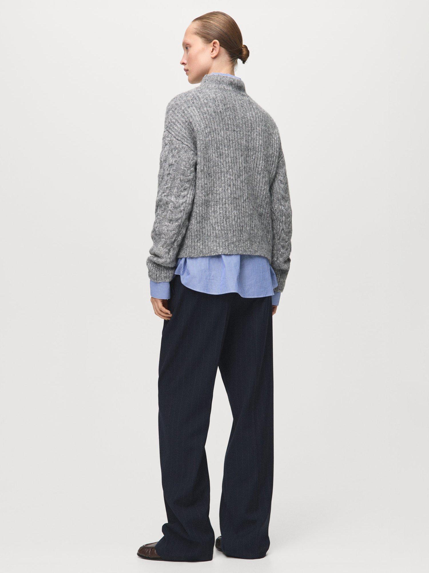 Product image 4 of 7, which shows Mango Treneta Braided Cable Knit Jumper, Medium Grey, L