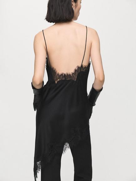 Mango Pearl Asymmetric Lace Camisole Top, Black - view 2, Black
