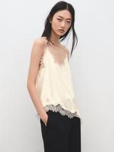 Mango Lace Trim Asymmetric Vest Top, Light Beige