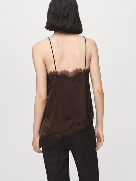 Mango Lace Camisole Top, Brown - view 2, Brown