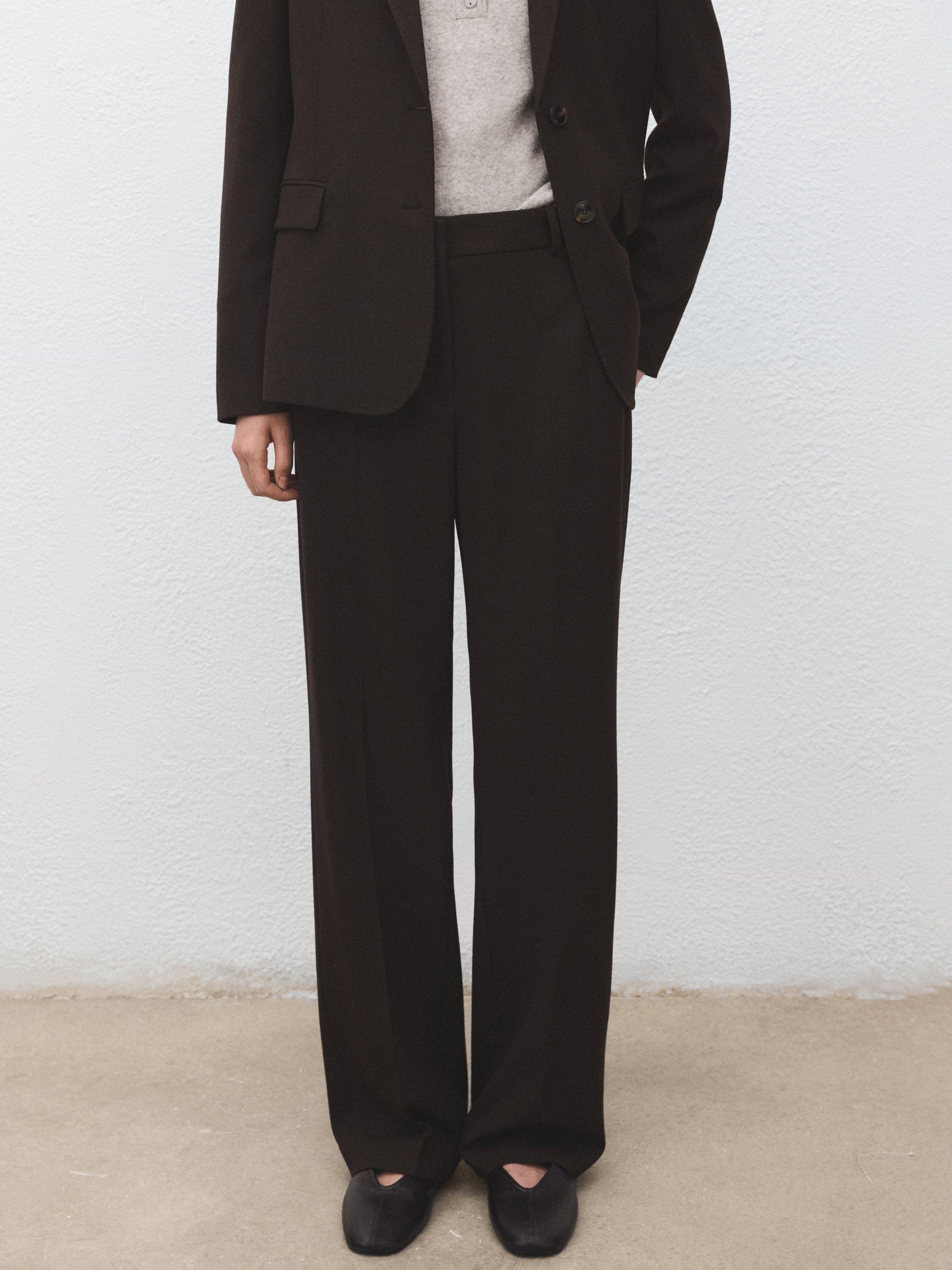 Product image 1 of 7, which shows Mango Bergen Straight Tailored Trousers, Dark Brown, 10