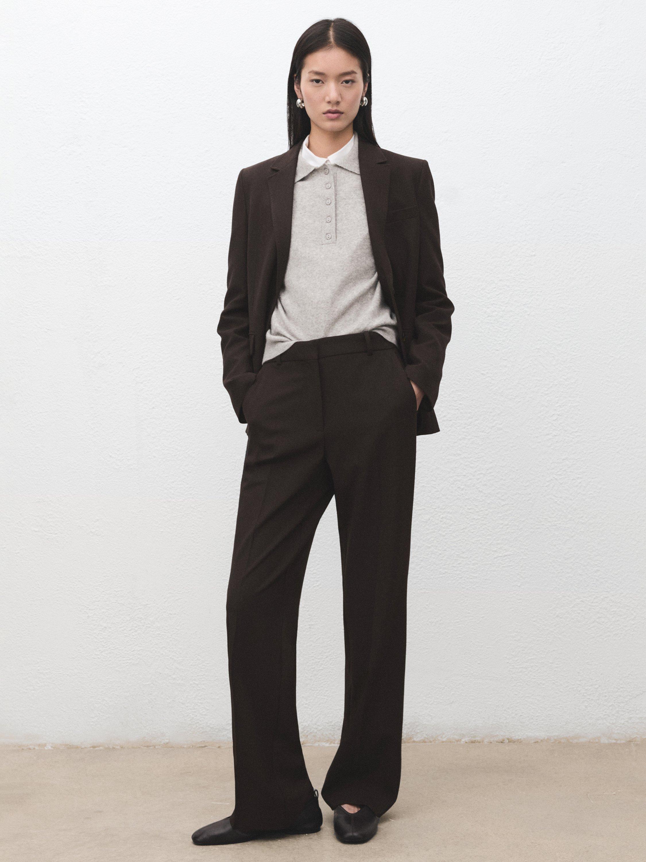 Product image 2 of 7, which shows Mango Bergen Straight Tailored Trousers, Dark Brown, 10