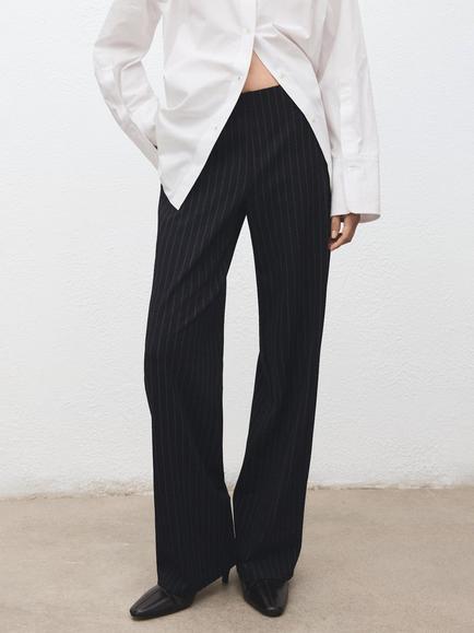 Mango Brini Stripe Trousers, Navy, Navy