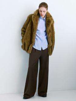 Mango Mina Wide Leg Trousers, Dark Brown