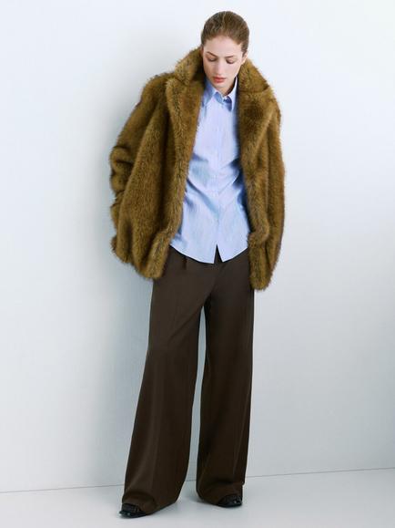 Mango Mina Wide Leg Trousers, Dark Brown