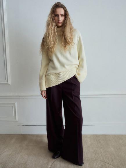 Mango Mina Wide Leg Trousers, Dark Red