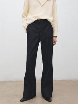 Mango Mona Wide Leg Denim Trousers, Dark Blue, Dark Blue