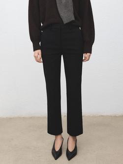 Mango Cola Straight Cropped Trousers, Black, Black