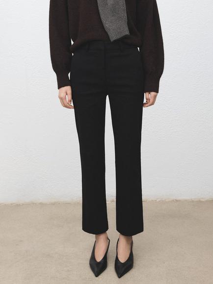 Mango Cola Straight Cropped Trousers, Black, Black
