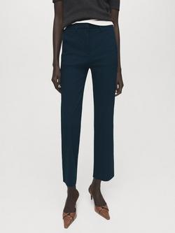 Mango Cola Straight Cropped Trousers, Navy, Navy