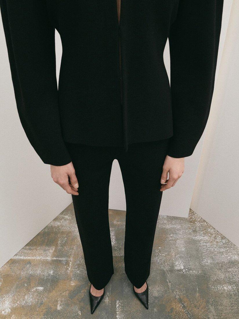 Product image 1 of 6, which shows Mango Sofis Slit Detail Knit Trousers, Black, L