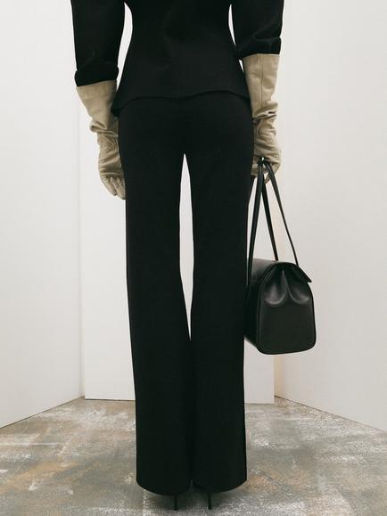 Mango Sofis Slit Detail Knit Trousers, Black - view 2, Black