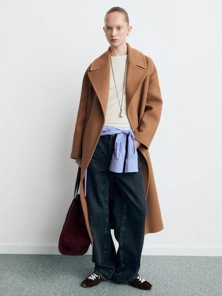 Mango Traviata Belted Wool Rich Coat, Medium Brown, Medium Brown