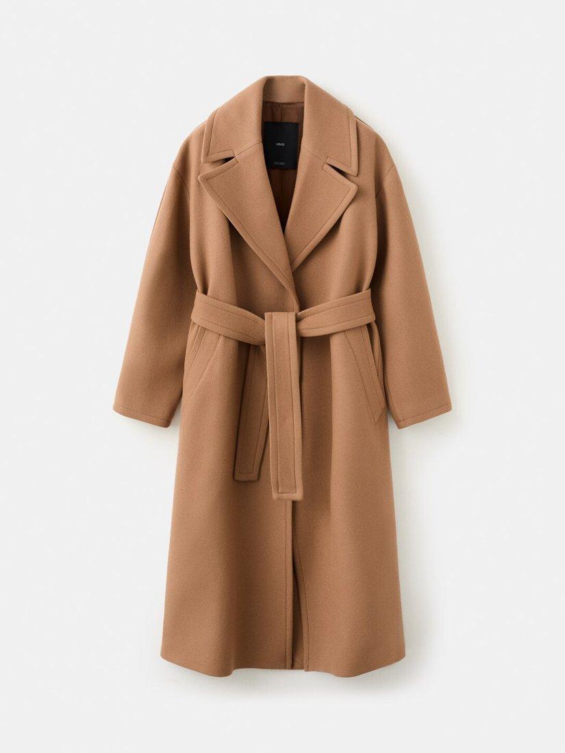 Product image 4 of 6, which shows Mango Traviata Belted Wool Rich Coat, Medium Brown, XXXL