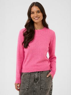 KAFFE Lenia Crew Neck Textured Jumper, Pink Power, Pink Power