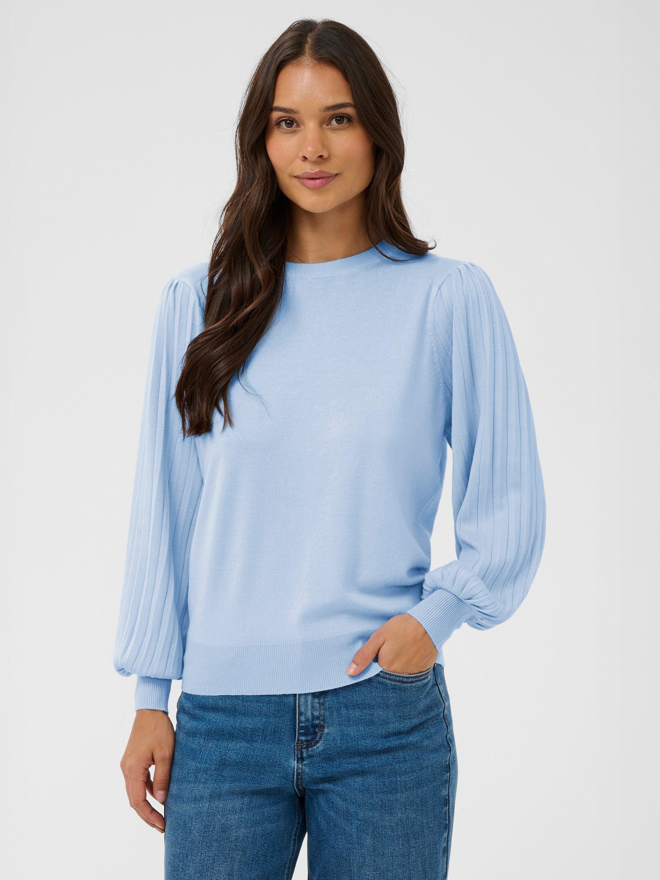 Product image 1 of 6, which shows KAFFE Lone Pleated Sleeve Jumper, Light Blue, XS