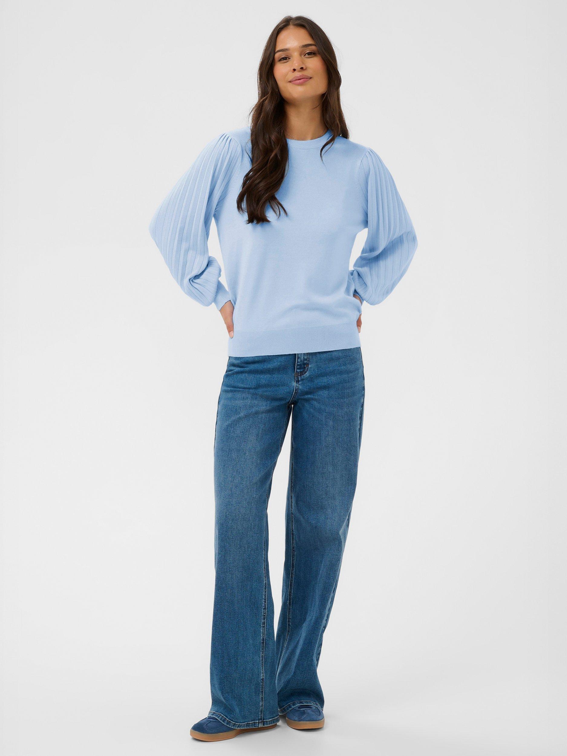 Product image 3 of 6, which shows KAFFE Lone Pleated Sleeve Jumper, Light Blue, XS