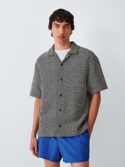John Lewis Regular Fit Crochet Short Sleeve Cotton Blend Shirt, Black