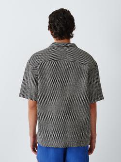 John Lewis Regular Fit Crochet Short Sleeve Cotton Blend Shirt - view 2, Black