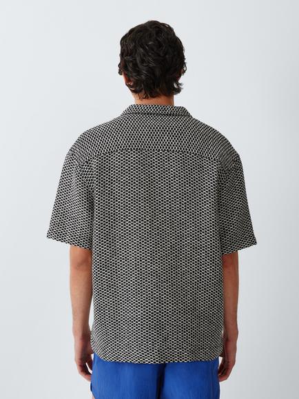 John Lewis Regular Fit Crochet Short Sleeve Cotton Blend Shirt - view 2, Black