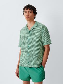 John Lewis Regular Fit Crochet Short Sleeve Cotton Blend Shirt, Green