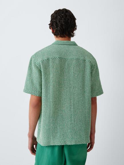 John Lewis Regular Fit Crochet Short Sleeve Cotton Blend Shirt - view 2, Green