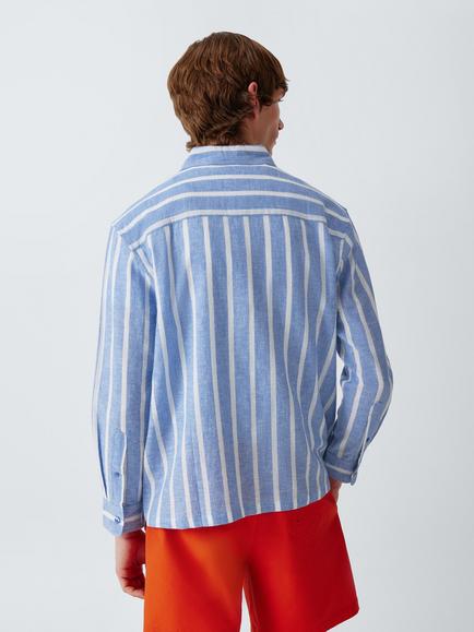 John Lewis Cotton Linen Blend Stripe Shirt, Blue - view 2, Blue