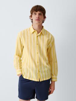 John Lewis Cotton Linen Blend Stripe Shirt, Yellow, Yellow