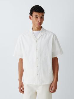 John Lewis Leaf Embroidery Button Through Short Sleeve Cotton Linen Blend Shirt, Ivory, Ivory