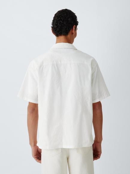 John Lewis Leaf Embroidery Button Through Short Sleeve Cotton Linen Blend Shirt, Ivory - view 2, Ivory