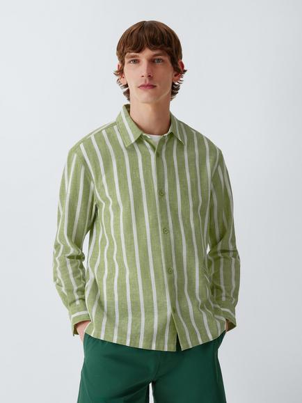 John Lewis Stripe Cotton Linen Blend Shirt, Green, Green