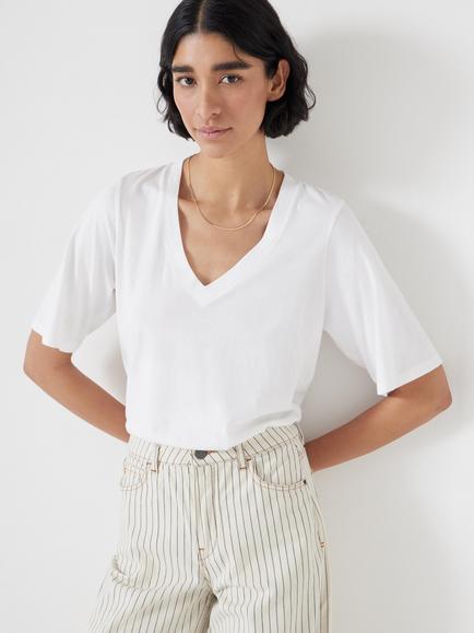 HUSH Reece V-Neck Drape T-Shirt, White