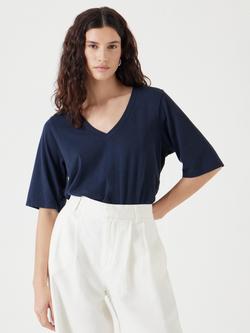 HUSH Reece V-Neck Drape T-Shirt, Dark Navy