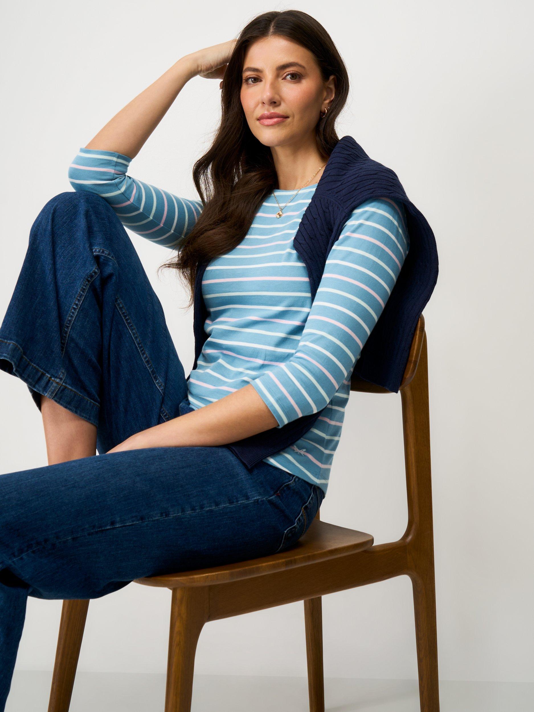 Product image 1 of 5, which shows Crew Clothing Essential Breton Stripe Top, Cobalt Blue/Multi, 10