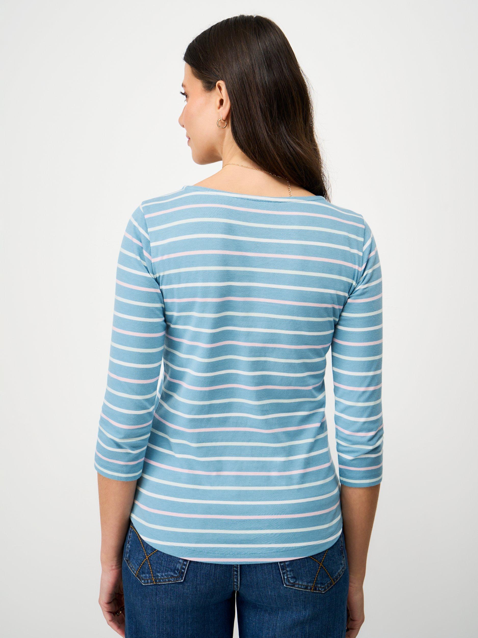 Product image 2 of 5, which shows Crew Clothing Essential Breton Stripe Top, Cobalt Blue/Multi, 10