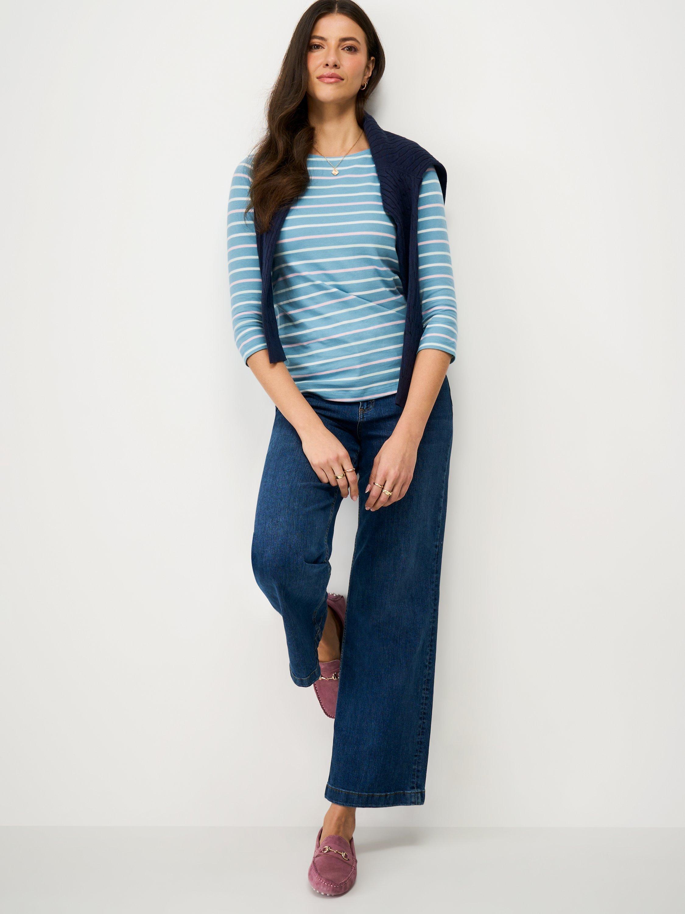 Product image 3 of 5, which shows Crew Clothing Essential Breton Stripe Top, Cobalt Blue/Multi, 10